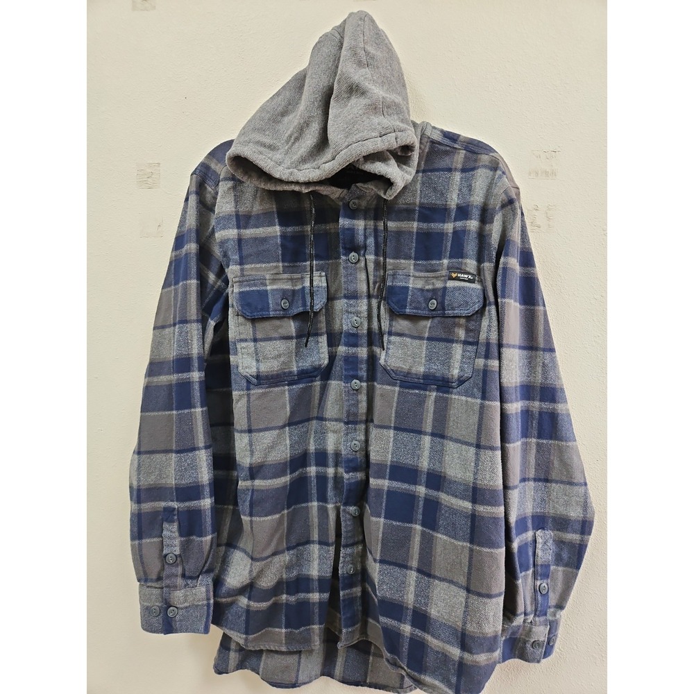 Hawx Workwear Plaid Hooded Long Sleeve Work Shirt  Mens Large